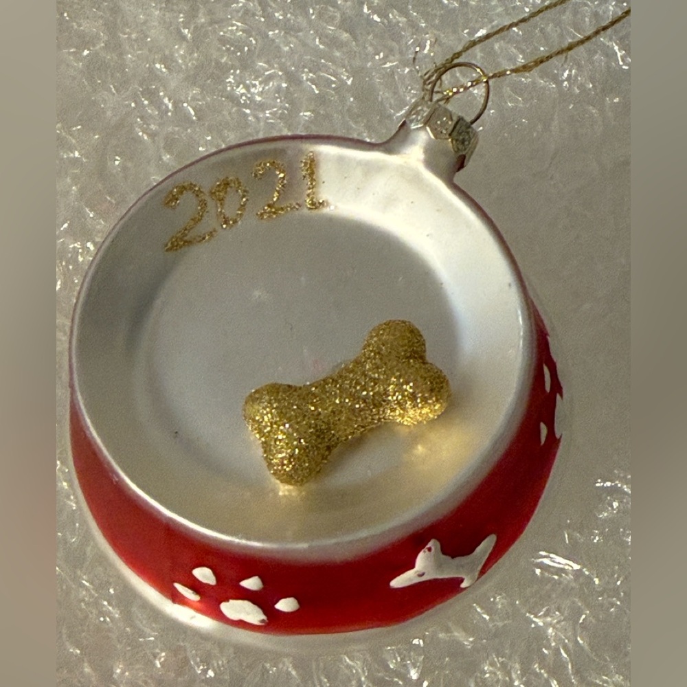 Red and Gold Dog Bowl Ornament Radko
